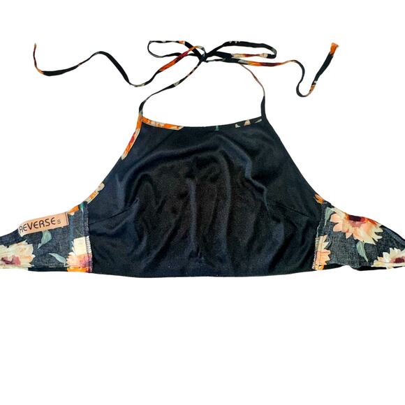 Reverse 2-Piece Coord Set Halter Crop Top Ruffle Shorts Black Yellow Size Small - Picture 7 of 9